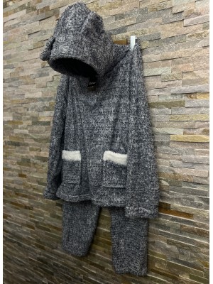 [F8801] Poncho plaid polaire oversized à capuche (4 couleurs)