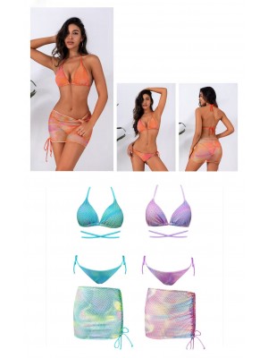 [DY8357] Ensemble maillot femme 3 pièces (bikini + jupe de plage maillé)